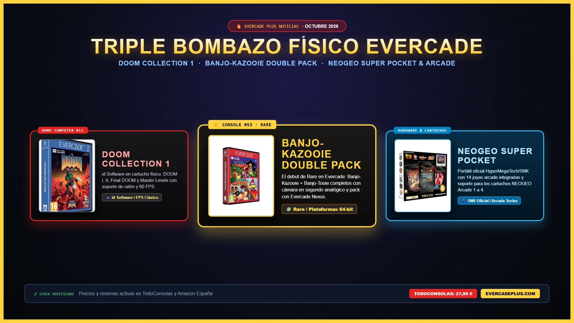 Tripla bomba in formato fisico: DOOM Collection, Banjo-Kazooie e il ritorno arcade di NEOGEO tra console e cartucce