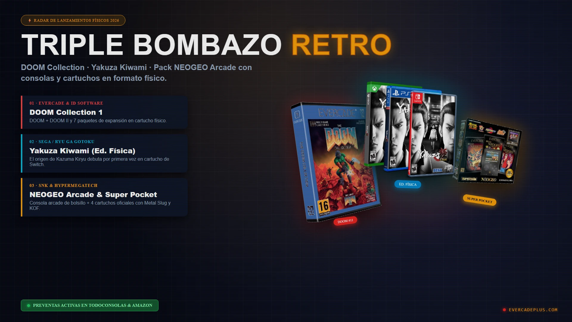 Dreifacher physischer Retro-Knaller: DOOM Collection, Yakuza Kiwami und die NEOGEO-Arcade-Offensive mit Konsolen und Modulen